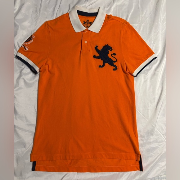 Men’s S Y2K Orange Express Polo With Logos - Picture 1 of 9